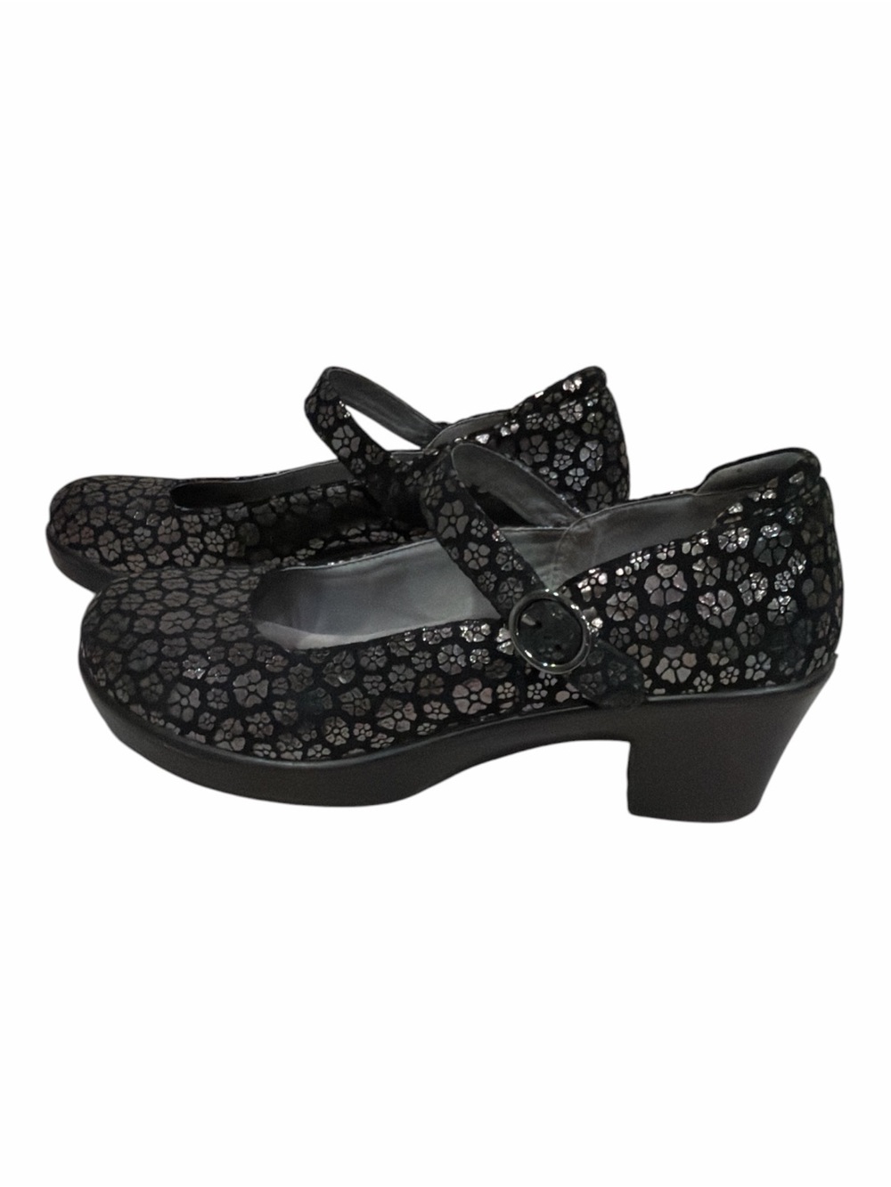 Alegria Harper Mary Jane Shoes EU 40 Black Silver Floral Leather Comfort Heel - Picture 3 of 11